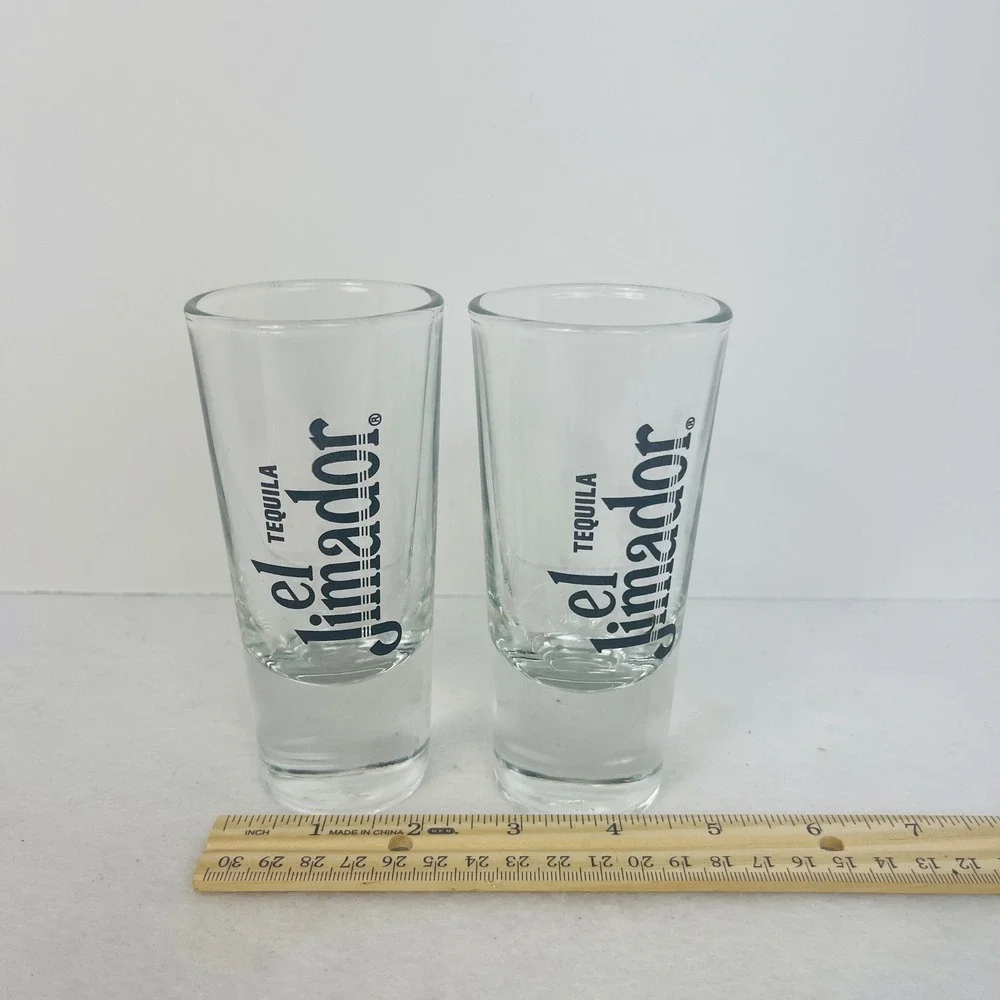 El Jimador Tequila Shot Glasses Set of 2 Clear Tall Weighted Base Barware Logo